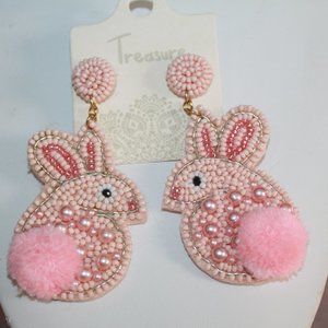 Pink Seed Beads & Pink Pearls Easter Bunny Earrings